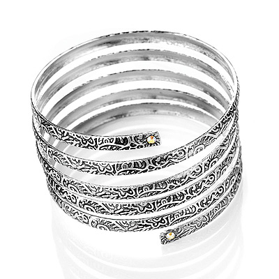Burn Silver Wide Hammered Wrap Bangle - main view
