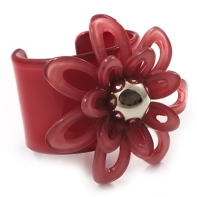 Pale Coral Wide Acrylic Floral Cuff Bangle - main view