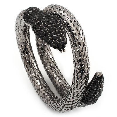 Dazzling Coil Flex Snake Bangle Bracelet (Black Tone) - main view