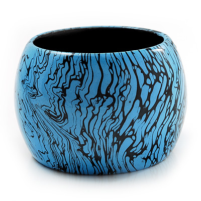 Oversized Chunky Wide Wood Bangle (Black & Bright Blue) - main view