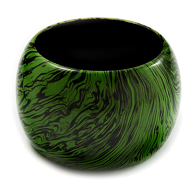 Oversized Chunky Wide Wood Bangle (Black & Grass Green) - main view