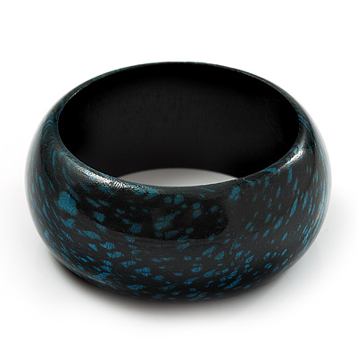 Wide Polished Wooden Bangle (Black & Teal) - main view