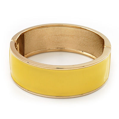 Bright Yellow Enamel Magnetic Bangle Bracelet In Gold Plated Metal - 18cm Length - main view