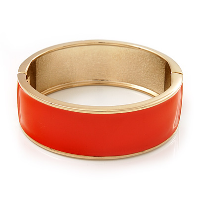 Orange Enamel Magnetic Bangle Bracelet In Gold Plated Metal - 18cm Length - main view
