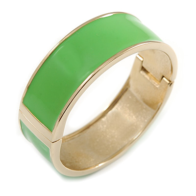 Neon Green Enamel Magnetic Bangle Bracelet In Gold Plated Metal - 18cm Length - main view