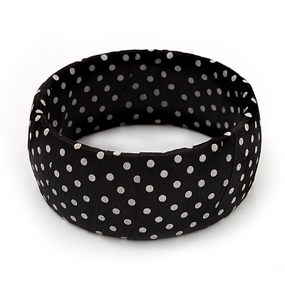 Black Polka Dot Silk Bangle Bracelet - Up to 17cm Length - main view