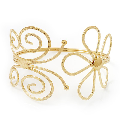 Gold Plated 'Butterfly & Flower' Upper Arm Bracelet Armlet - Adjustable - main view
