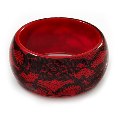 Red Lace Resin Bangle Bracelet - up to 19cm Length - main view
