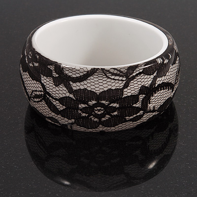 White Lace Resin Bangle Bracelet - up to 19cm Length - main view