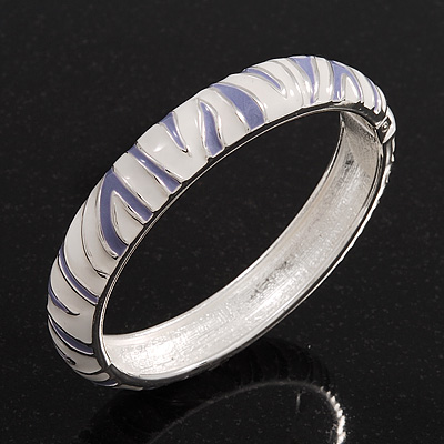 Lavender/White Zebra Pattern Hinged Bangle Bracelet In Rhodium Plated Metal - 18cm - main view