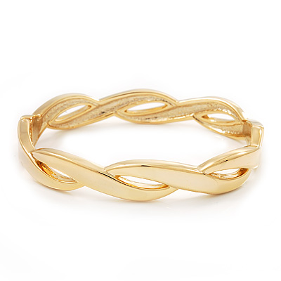 Gold Plated Braided Hinged Bangle Bracelet - up to 18cm wrist - main view