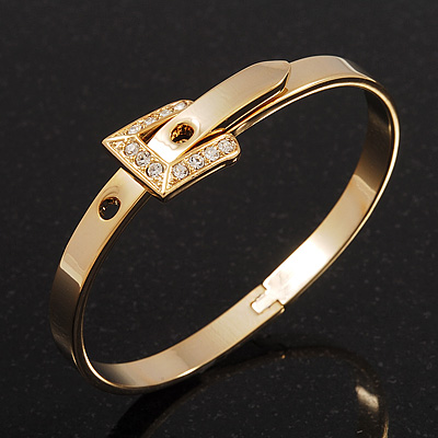 Gold Plated 'Belt' Bangle Bracelet - Adjustable up to 19cm Length - main view