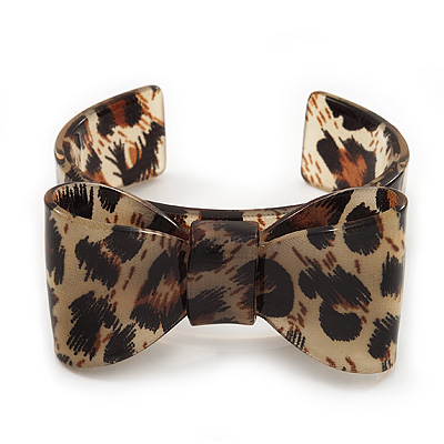 Leopard Print Bow Acrylic Cuff Bangle - up to 18cm wrist - main view