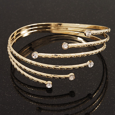 Gold Plated Crystal Textured Armlet Bangle - up to 29cm upper arm - main view