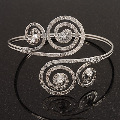 Silver Plated Textured Diamante 'Swirl' Upper Arm Bracelet - Adjustable - main view
