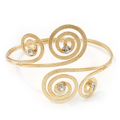 Gold Plated Textured Diamante 'Swirl' Upper Arm Bracelet - Adjustable - main view