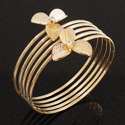 Gold Plated Textured Crystal Flower Upper Arm Bracelet - (Up to 26cm upper arm) - main view