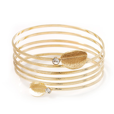 Gold Plated Crystal Leaf Armlet Bangle - up to 28cm upper arm - main view