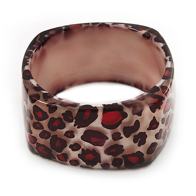 Leopard Print Square Chunky Resin Bangle Bracelet - up to 20cm wrist - main view