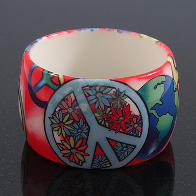 Wide Chunky Acrylic 'Peace' Bangle Bracelet - up to 20cm wrist - main view