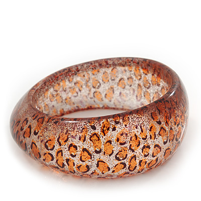 'Leopard Print' Glittering Resin Bangle Bracelet - up to 20cm wrist - main view