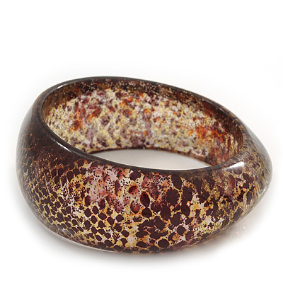 Glittering Brown/Beige 'Snake Skin Print' Resin Bangle Bracelet - up to 20cm Length - main view
