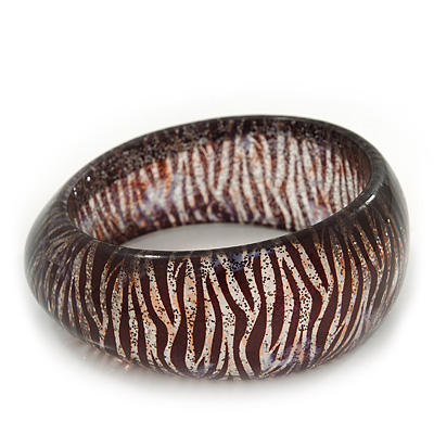 Glittering Black/Beige 'Zebra Print' Resin Bangle Bracelet - up to 19cm Length