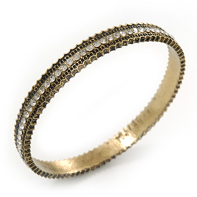 Burn Gold Diamante Bangle Bracelet - up to 18cm Length