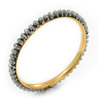 Slim Metallic Silver Glass Bangle Bracelet In Gold Plating - up to 18cm Length - main view
