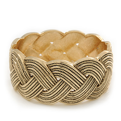 Oval Textured Braided Hinged Bangle Bracelet In Burn Gold Finish - up to 19cm Length - main view