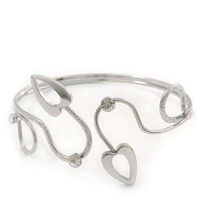 Silver Plated Textured Diamante 'Hearts' Armlet Upper Arm Cuff Bracelet - Adjustable - main view