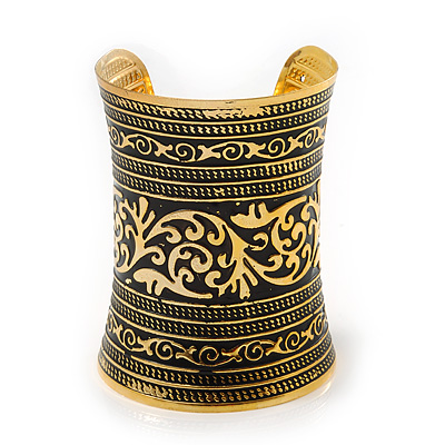 Wide Gold Plated Roman Etched Cuff - 95mm Height - main view