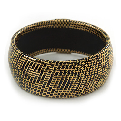 Gold/ Black Snake Print, Leather Style Slip-On Bangle - 19cm Length - main view