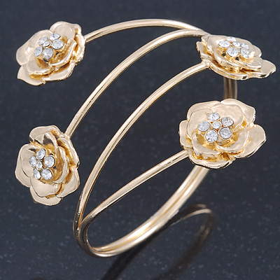 Gold Plated Crystal Floral Upper Arm Bracelet - Adjustable