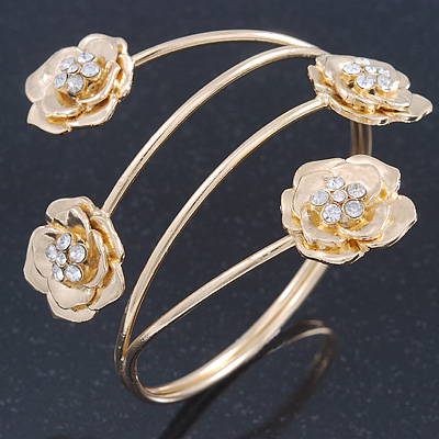 Gold Plated Crystal Floral Upper Arm Bracelet - Adjustable - main view