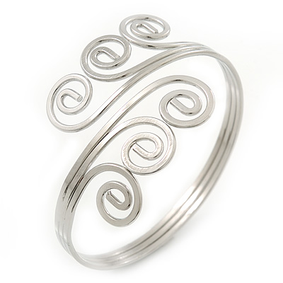 Greek Style Twirl Upper Arm, Armlet Bracelet In Silver Plating - Adjustable - main view