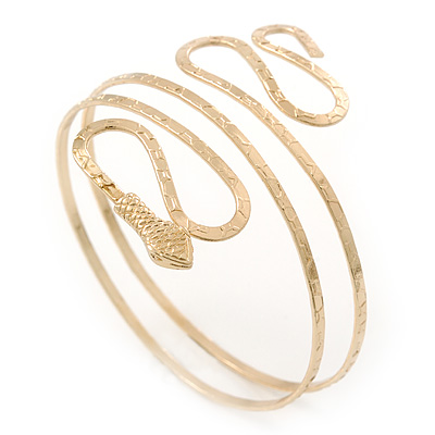 Gold Plated Hammered Snake Upper Arm, Armlet Bracelet - up to 27cm upper arm - main view