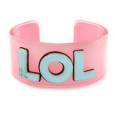Light Pink/ Pale Blue 'LOL' Acrylic Cuff Bracelet Bangle (Kids/ Teen Size) - 16cm L