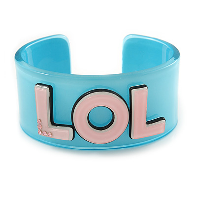 Light Blue/ Pale Pink 'LOL' Acrylic Cuff Bracelet Bangle (Adult Size) - 19cm - main view
