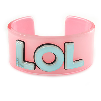 Light Pink/ Pale Blue 'LOL' Acrylic Cuff Bracelet Bangle (Adult Size) - 19cm - main view
