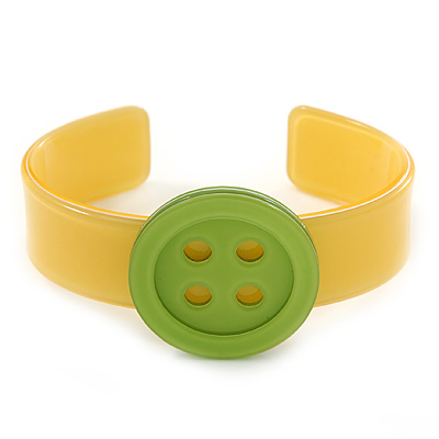 Yellow, Light Green Acrylic Button Cuff Bracelet - 19cm L