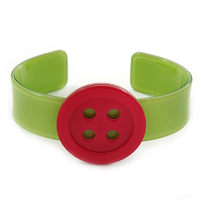 Light Green, Magenta Acrylic Button Cuff Bracelet - 19cm L - main view
