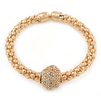 Gold Tone Mesh Flex Bracelet With 18mm Crystal Ball - All Sizes