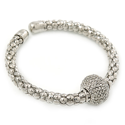 Silver Tone Mesh Flex Bracelet With 18mm Crystal Ball - All Sizes - main view