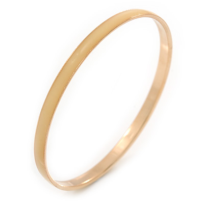 Thin Cream Enamel Bangle Bracelet In Gold Plating - 19cm L - main view