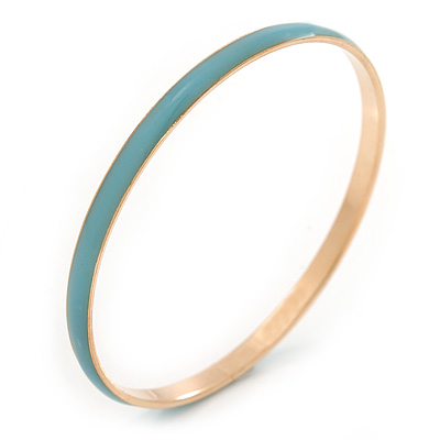 Thin Pale Blue Enamel Bangle Bracelet In Gold Plating - 19cm L - main view