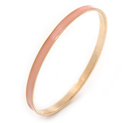 Thin Light Pink Enamel Bangle Bracelet In Gold Plating - 19cm L - main view