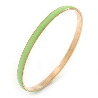 Thin Lime Green Enamel Bangle Bracelet In Gold Plating - 19cm L - main view