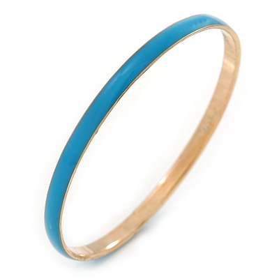 Thin Blue Enamel Bangle Bracelet In Gold Plating - 19cm L - main view