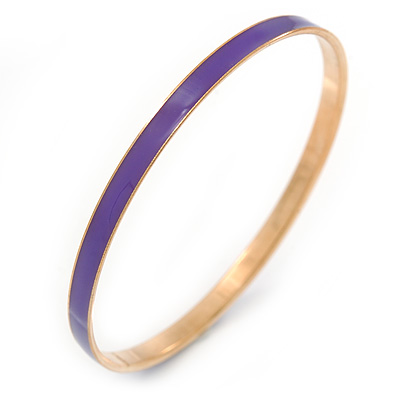 Thin Purple Enamel Bangle Bracelet In Gold Plating - 19cm L - main view